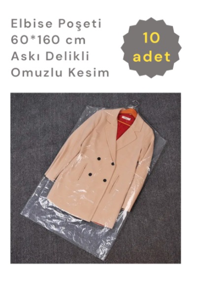 Colorpak Abiye Gelinlik Pardesü Askı Delikli Omuzlu Poşeti 10'lu 60 x 160 CM