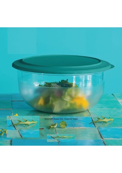 Tupperware R1458 Kristalin Kase Yeşil Saklama Kabı  Meyve Sebze Saklama Servis Ürünü Yeşil 3.5 L