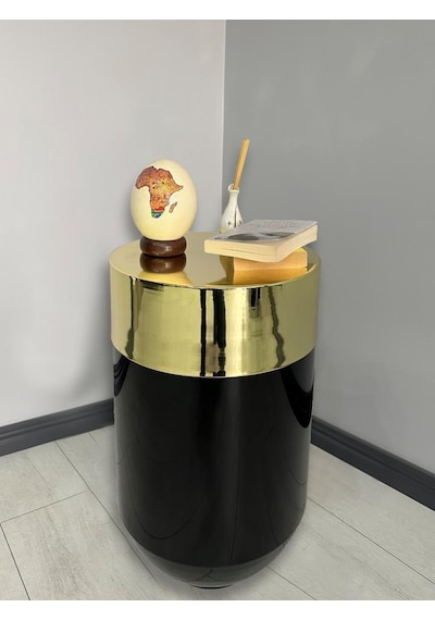 Dekoratif Gold Darbuka Parlak Siyah Sehpa 70cm
