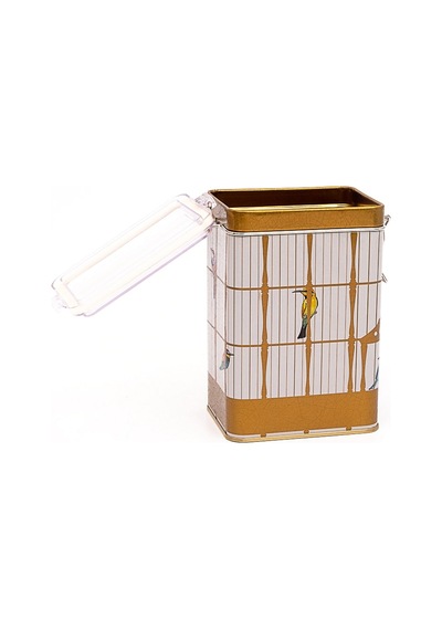 Bird Cage Desenli Kilitli Kapaklı Dikdörtgen Metal Saklama Kabı 7.5 x 10 x 15 CM 1 L