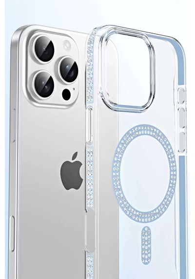 İphone 14 Move Taşlı Magsafe Kapak - Pembe
