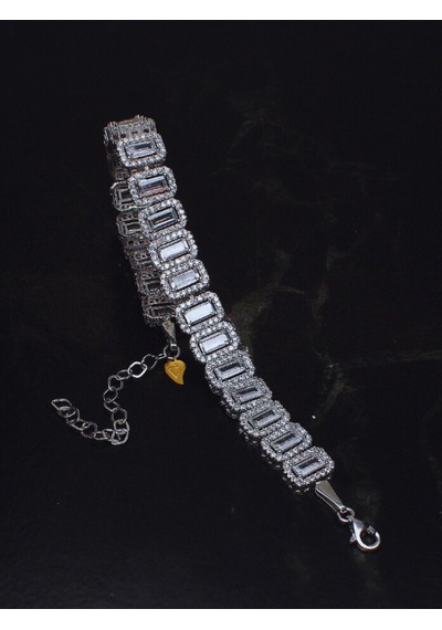 Brezza Lusso Jewelry Baget Pırlanta Işıltılı Su Yolu İthal Kadın Gümüş Bileklik