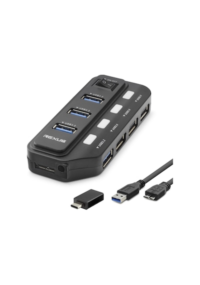 Usb Type-c 3.2 Gen1 Anahtarlı Hub 7 Port 5 Gbps Siyah U332