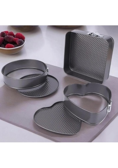 3 Parça Metal Kelepçeli Pasta Kek Kalıbı Seti Kalpli Kare Yuvarlak Füme