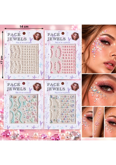 4 Adet Birden Renkli Yapışkanlı Yüz Taşı Face Gems Taşlı Yüz Ve Vücut Süsü