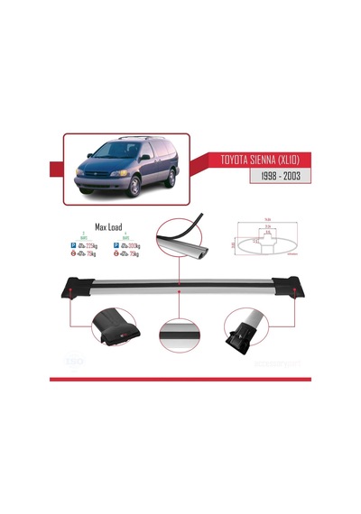 Toyota Sienna Xl10 1998-2003 Arası İle Uyumlu Fly Model Ara Atkı Tavan Barı Gri 3 Adet Bar