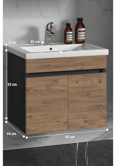 Çiğdem 65 Cm Antrasit Gri Mat-Atlantik Çam Mdf Banyo Alt Dolabı Antrasit - Atlantik Çam