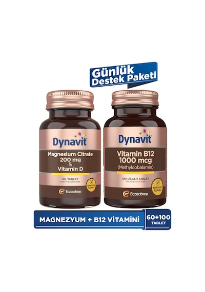 Dynavit Magnesium Citrate 200 Mg & Vitamin B12 - Günlük Destek Paketi - Magnezyum Sitrat, D Vit, B12 Vit