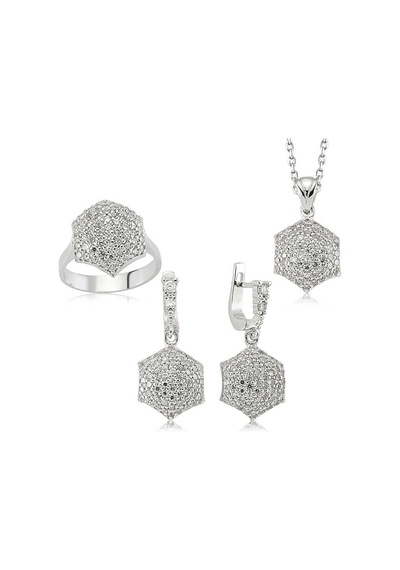 Gümüş Zirkon Taşlı Bayan Set - Yüzük Ölçüsü: 12 93954528