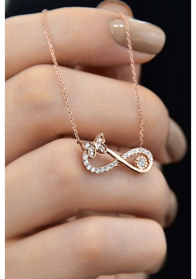 Papatya Silver 925 Ayar Gümüş Rose Altın Kaplama Beyaz Taşlı Kelebek Kolye