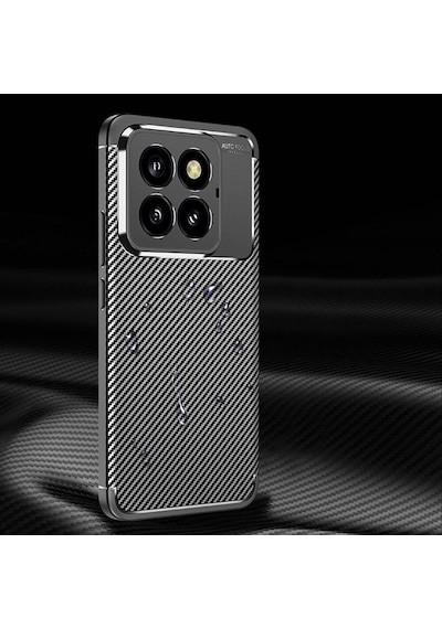 Xiaomi Mi 14 Pro Kılıf Karbon Görünümlü Silikon Kamera Korumalı Üstün Koruma Pazarplus Siyah
