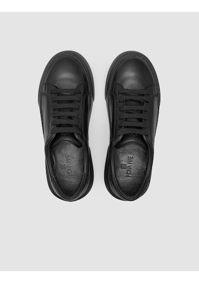 Monamae %100 Hakiki Deri Siyah Kadın Sneaker Siyah