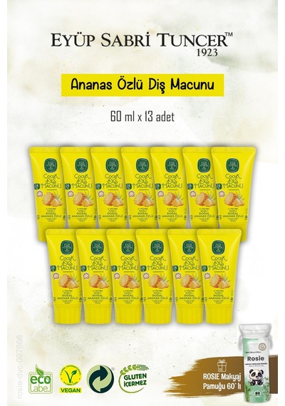 Doğal Ananas Özlü Çocuk Diş Macunu 13 Adet 60 Ml, Rosie Hediye