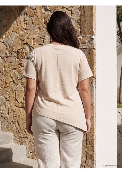 Lcw Petite Bej Soft Touch Asimetrik Kesim Kadın Tişört