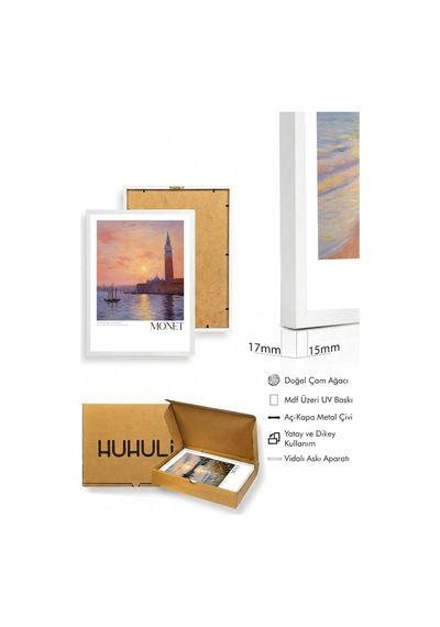 Beyaz Ahşap Çerçeveli Claude Monet Tablo Seti Huhu556