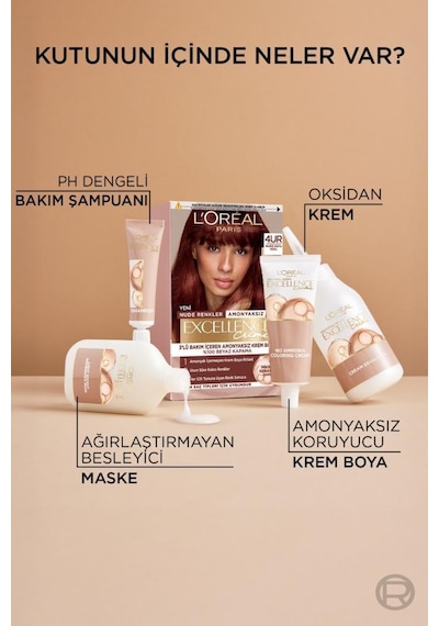 Excellence Creme Amonyaksız 4ur Nude Koyu Kızıl Saç Boyası 3600524216634-10789