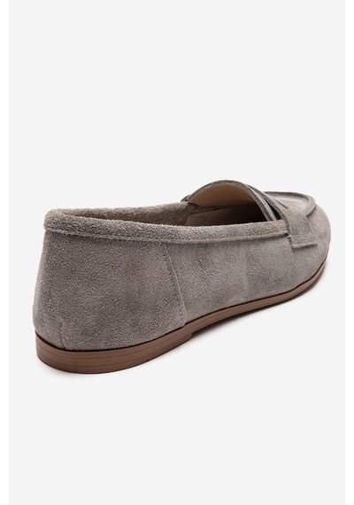 Luvishoes F02 Açık Gri Süet Hakiki Deri Kadın Loafer Ayakkabı