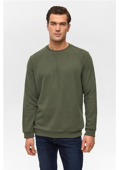 Süvari Haki Regular Düz Bisiklet Yaka Sweatshirt Haki