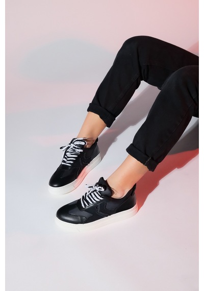 Luvishoes Sande Siyah Denim Detaylı Kadın Spor Sneakers Siyah