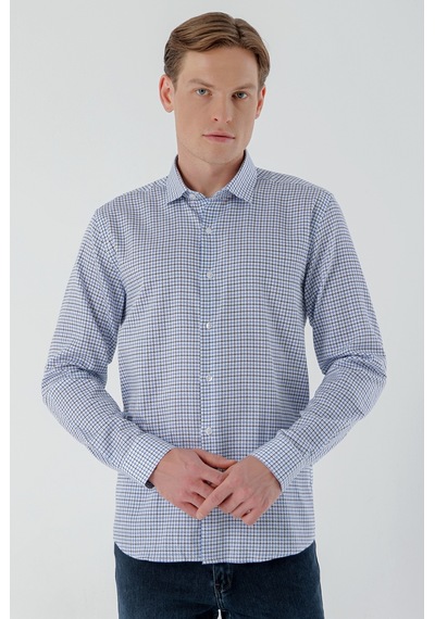 Morven Erkek Mavi B.gabardin Pamuk Desenli Slim Fit Gömlek Mavi Morven Erkek Mavi B.gabardin Pamuk Desenli Slim Fit Gömlek Mavi