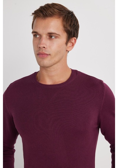 Tudors Erkek Standart Fit Normal Kesim Bisiklet Yaka Bordo Triko Kazak-35134 Bordo