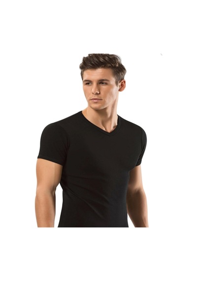 Fily İç Giyim Erdem %100 Pamuk Ribana V Yaka T-shirt 3 Adet Siyah