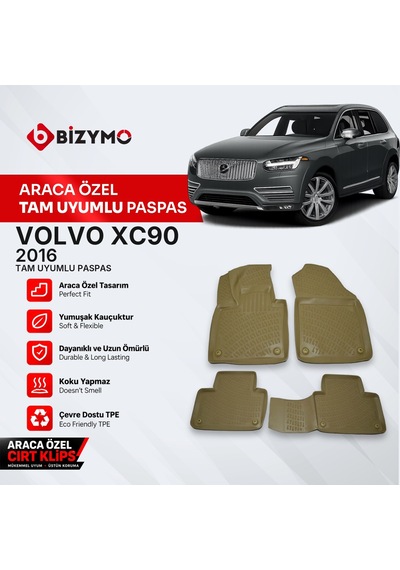 Volvo Xc90 Suv 2016 Ve Sonrası 3D Havuzlu Bej Paspas Takımı Bizym
