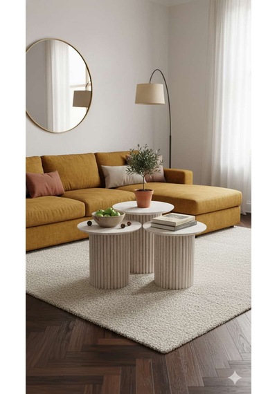 Most Trio Bohem 3'lü Mdf Zigon Sehpa Traverten