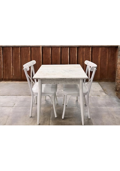 Mendel Masa Ve Bahar Çapraz Sandalye Takımı, Kristal, 70x70 Beyaz