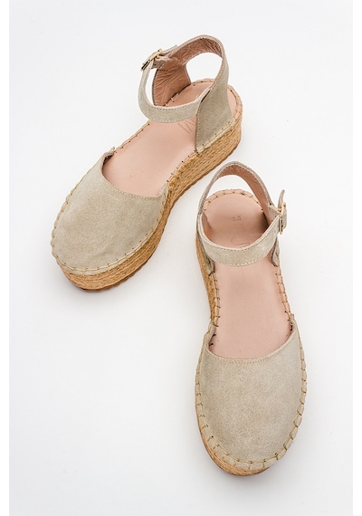 Luvishoes Viba Bej Süet Hakiki Deri Kadın Sandalet Bej