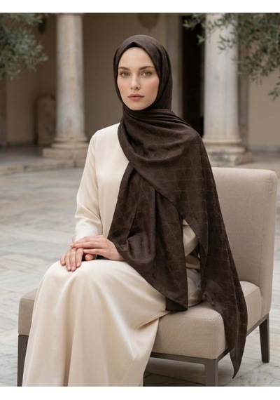 Camellia Scarfs İtalyan Jakar Şal Monogram Desen Siyah - Asil Ve Lüks Stil