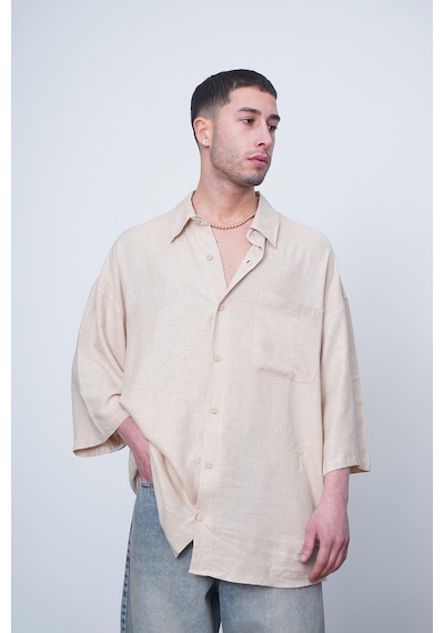 Krem Basic Yarım Kollu 1b Ch Oversize Gömlek Krem