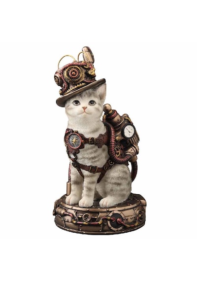 Wıse Steampunk Kedi Dekoratif Obje Poliresin Koleksiyon Biblosu 17,5 Cm -