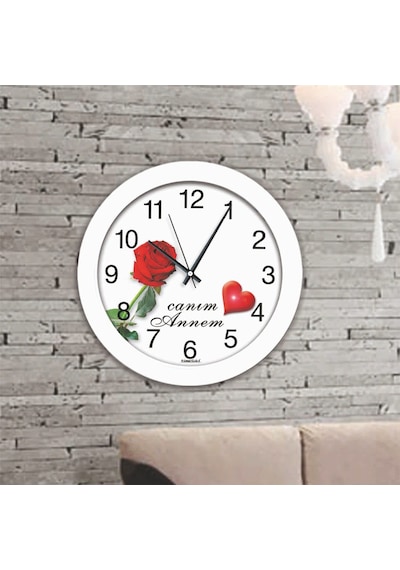 Beyaz Çerçeve Canım Annem Duvar Saati 30 Cm Beyaz
