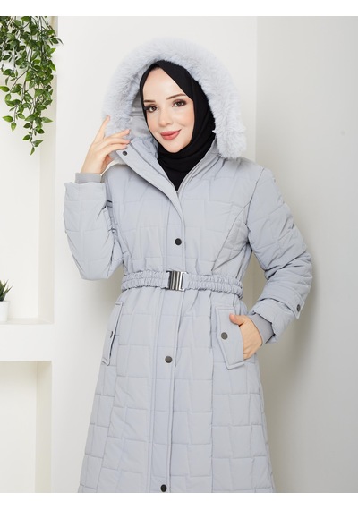 Eslemnur Nova Kumaş Şişme Mont 100cm Gri