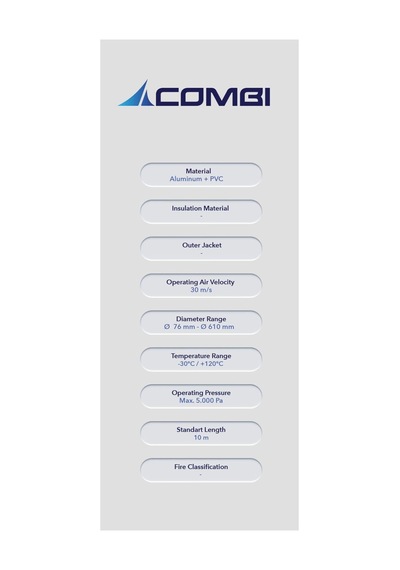 Combı Ø112mm Nem Bariyerli Alüminyum - Pvc Kombinasyonlu Flexible Hava Kanalı 10mt
