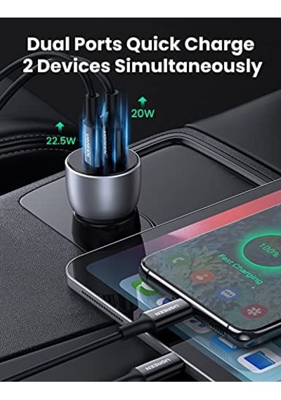 Ayrex Ugreen 52.5 W Çift Port Usb C-usb A Pd-qc Hızlı Araç Şarj Cihazı