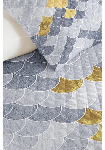 Geometrik Gri Genç Odası Tek Kişilik Dekoratif Pike Takımı - Gold 160x220 Cm Kapitone Yatak Örtüsü Kırık Vadi Aralığı