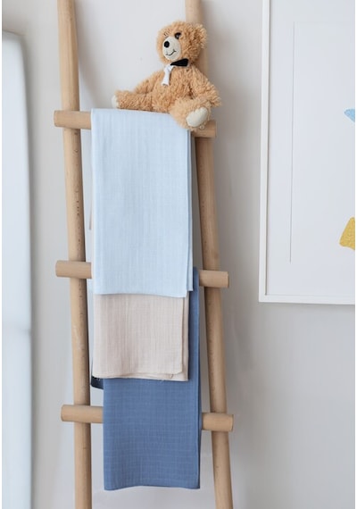 Çok Amaçlı Müslin Örtü & Battaniye 3'lü Set Pamuk Oeko-teks Sertifikalı 80x80 Cm Bebe Mavi