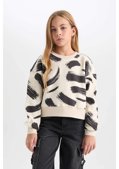 DeFacto Kız Çocuk Desenli Bisiklet Yaka Sweatshirt D3018A824WNBG734 Bej DeFacto Kız Çocuk Desenli Bisiklet Yaka Sweatshirt D3018A824WNBG734 Bej