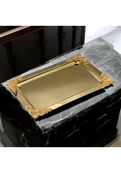 Diperla Büyük Gold Sunum Tepsi Kelebek Detaylı