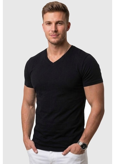 Deepsea Siyah V Yaka Slim Fit Erkek Tişört 1801165 Siyah
