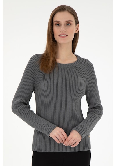 U.S. Polo Assn. Kadın Gri Melanj Bisiklet Yaka Kazak 50297095-VR086