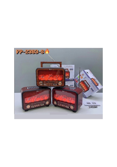 Güneş Enerjisi Ve Elektrik İle Şarj Olabilen Şömine Nostaljik Görünümlü Radyo Bluetooth Hoparlör