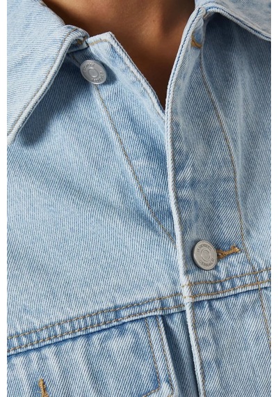 12storeez Cropped Denim Kadın Ceket, Ham Paça Ve 13.5oz Kumaşla Yazlık Şıklık Açık Mavi