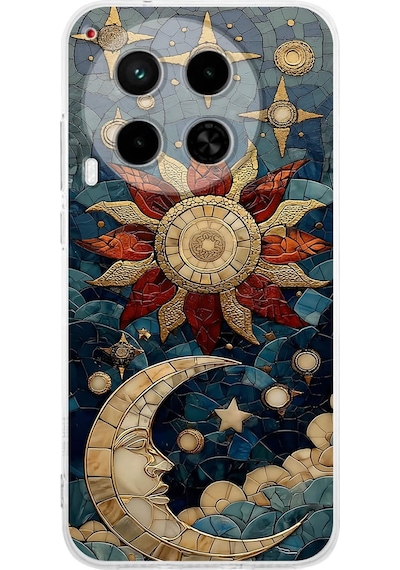 Printify Tecno Camon 30 5g İle Uyumlu Vitray Sol Ve Luna Tasarımlı Şeffaf Silikon Kılıf Şeffaf