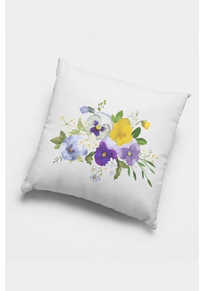Mor Çiçek Desenli Çift Taraf 4'lü Set Kırlent Kılıfı 4kr050n11
