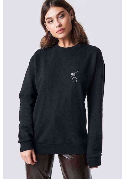 Kurukafa Skull Lockscreen Baskılı Siyah Kadın Sweashirt
