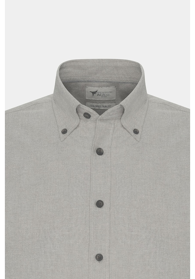 Erkek Hakı Slim Fit Dar Kesim Düğmeli Yaka Pamuklu Oxford Gömlek Haki