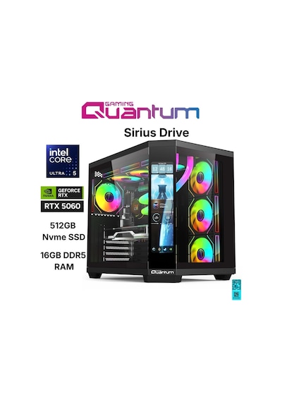 Quantum Gaming SIRIUS DRIVE Ultra 5 245KF 16 GB 512 GB NVMe SSD 8 GB RTX5060 Free Dos Masaüstü Oyuncu Bilgisayarı
